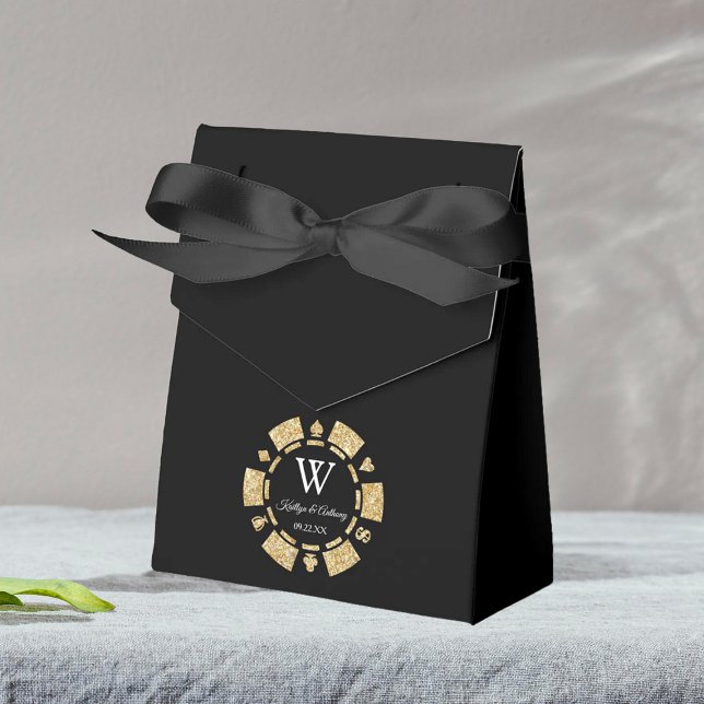 Gold Glitter Poker Chip Casino Wedding Favour Box (Creator Uploaded)
