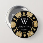 Gold Glitter Poker Chip Casino Wedding Party Favou 7.5 Cm Round Badge<br><div class="desc">Celebrate in style with this trendy poker chip button. The design is easy to personalise with your own wording and your family and friends will be thrilled when they receive this fabulous party favour. Matching items can be found in the collection.</div>