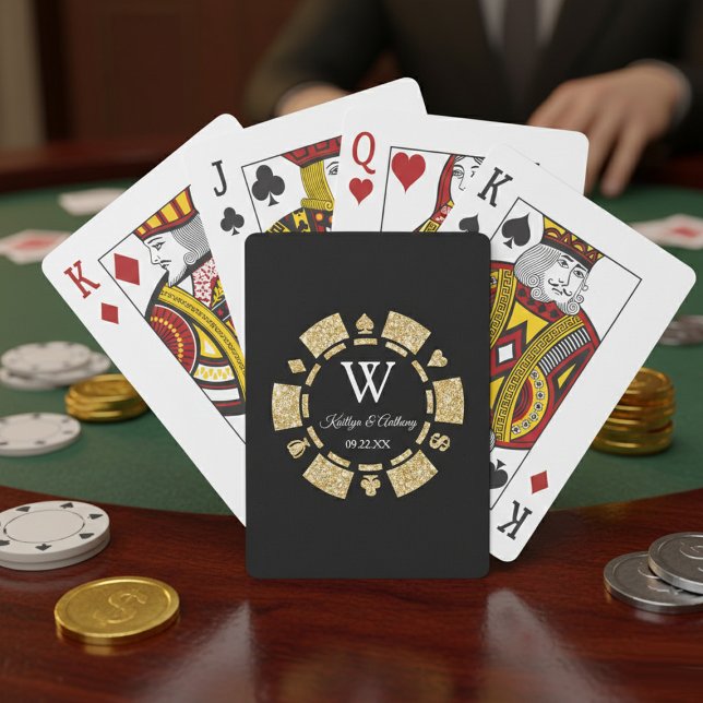 Gold Glitter Poker Chip Casino Wedding Party Favou Playing Cards (Creator Uploaded)