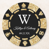 Gold Glitter Poker Chip Casino Wedding