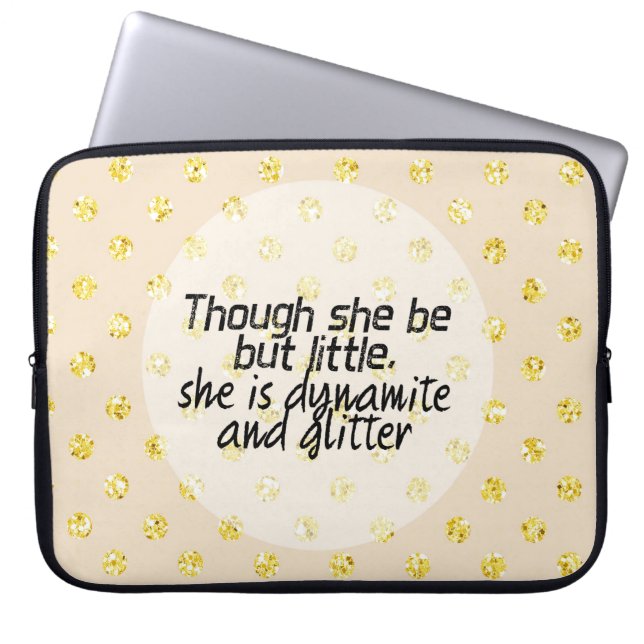 Gold Glitter Polka Dot Shakespeare Quote Laptop Sleeve (Front)