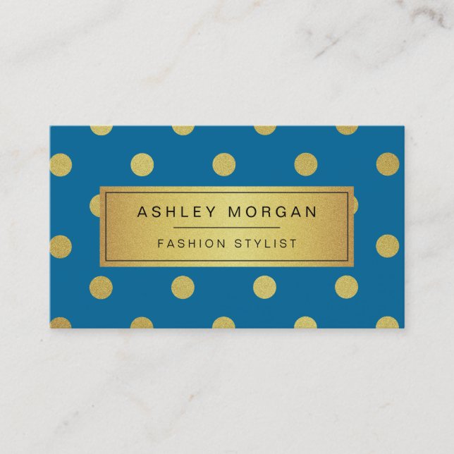 Gold Glitter Polka Dots - Classy Royal Blue Business Card (Front)