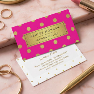 Gold Glitter Polka Dots - Stylish Beauty Pink Business Card