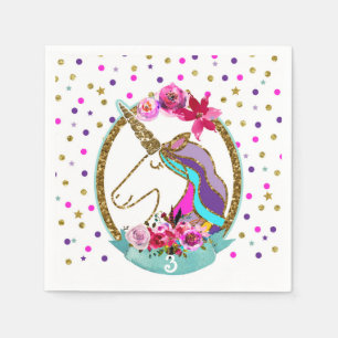 Gold Glitter Polka Dots Unicorn Birthday Party Napkin