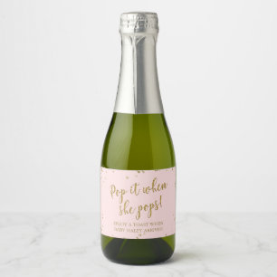 Gold Glitter Pop It When She Pop Girl Baby Shower Sparkling Wine Label