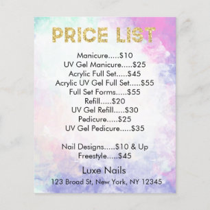 Gold Glitter Price List Flyers for Nail Salon