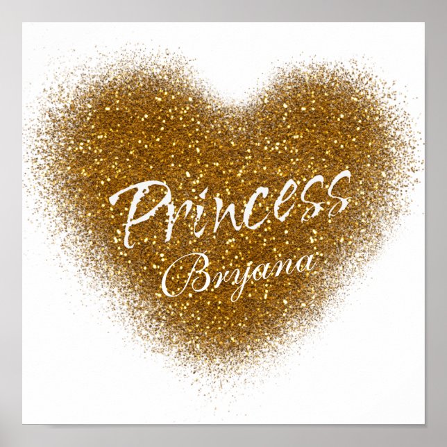 Gold Glitter PRINCESS Heart Nursery Wall Print (Front)