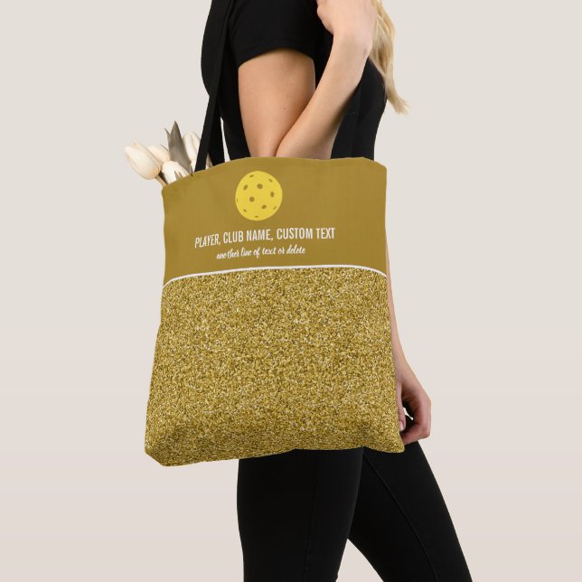 Gold Glitter Print Custom Pickleball Paddle Tote Bag (Close Up)