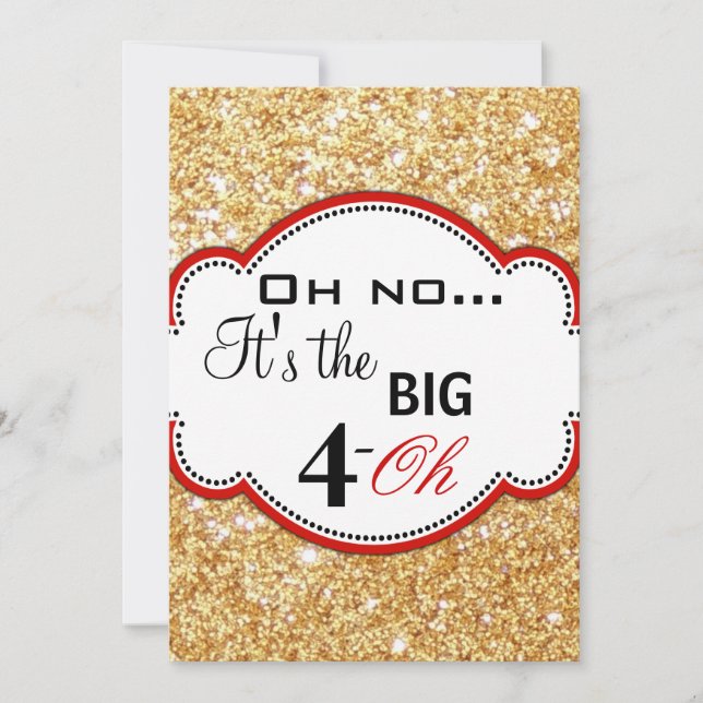 Gold Glitter Print Over the Hill 40th Birthday Invitation (Front)