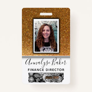 Gold Glitter Professional CNA Nurse Dr Photo Name ID Badge