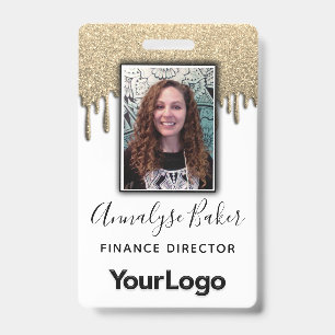 Gold Glitter Professional CNA Nurse Photo Name  ID Badge