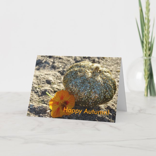 Gold Glitter Pumpkin, Happy Autumn! Card (Front)