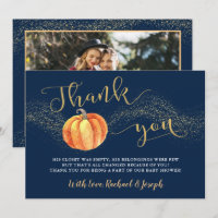 Gold Glitter Pumpkin Navy Blue Photo Baby Shower