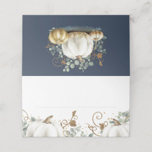 Gold Glitter Pumpkins Fall Wedding Place Card