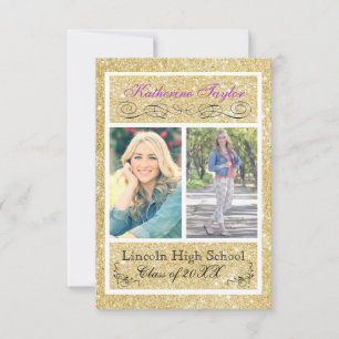 Gold Glitter Purple 3x5 Grad Announcement