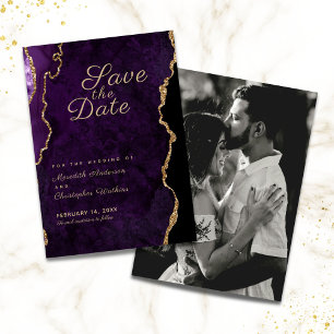 Gold Glitter Purple Agate Photo Save the Date