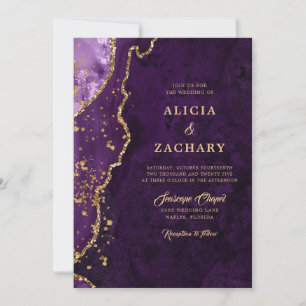 Gold Glitter Purple Agate Wedding Invitation