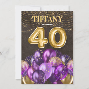 Gold Glitter Purple Balloons 40th Birthday Invitation