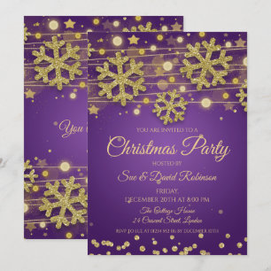 Gold Glitter Purple Christmas Holiday Party Invitation