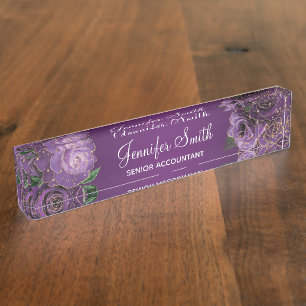 Gold Glitter Purple Glam Roses Nameplate