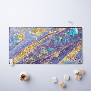 Gold Glitter Purple Holographic Opal & Marble Desk Mat