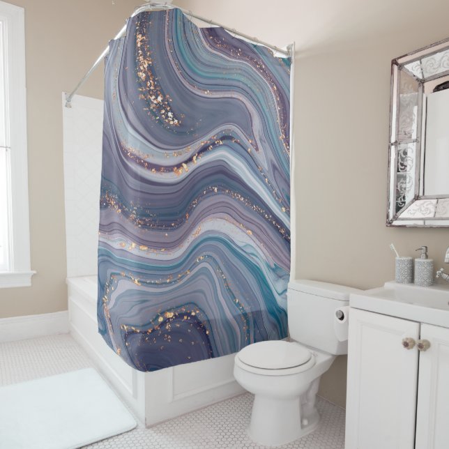Gold Glitter Purple Marble Stone  Shower Curtain (In Situ)
