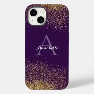 Gold Glitter Purple Monogram iPhone case