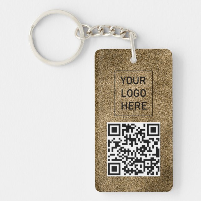 Gold Glitter QR Code Business Card Your Logo       Key Ring (Front)