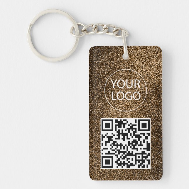 Gold Glitter QR Code Business Card Your Logo       Key Ring (Front)