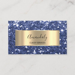 Gold  Glitter QR Code Logo Beauty SPA Blue Navy  B Business Card