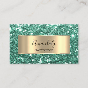 Gold Glitter QR Code Logo Mint Green Emerald Busi Business Card