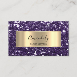 Gold Glitter QR Code Logo Violet Purple Plum Busi Business Card