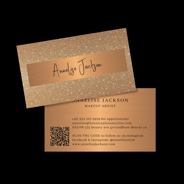 Gold glitter QR CODE luxury makeup artist  Business Card (Creator Uploaded)