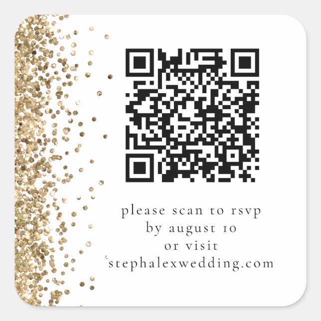 Gold Glitter QR code to RSVP Wedding  Square Sticker (Front)