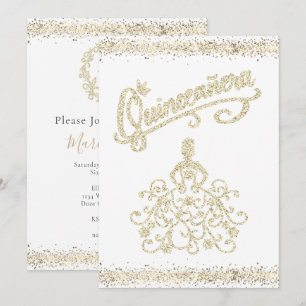 Gold Glitter Quinceañera 15 Crown Invitation