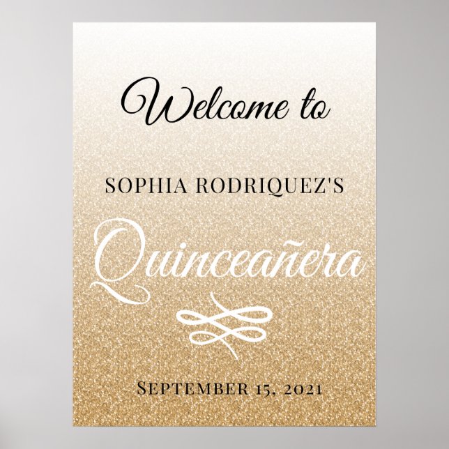 Gold Glitter Quinceañera 15th Birthday Welcome Poster (Front)