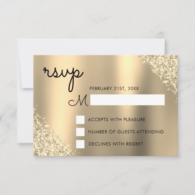 Gold Glitter Quinceanera RSVP Invitation (Front)