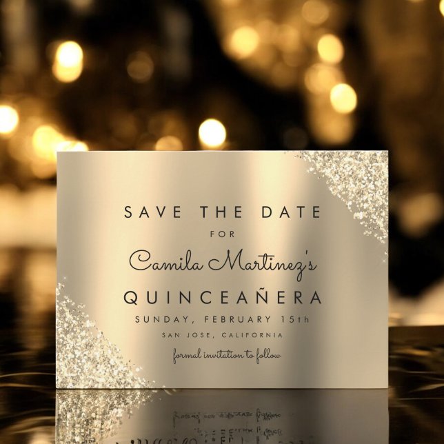 Gold Glitter Quinceanera Save the Date (Creator Uploaded)