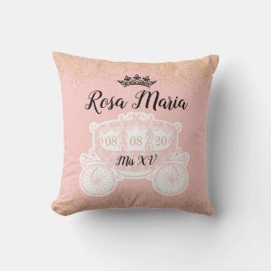 Gold Glitter Rain BlushPink Quinceañera 16" Pillow