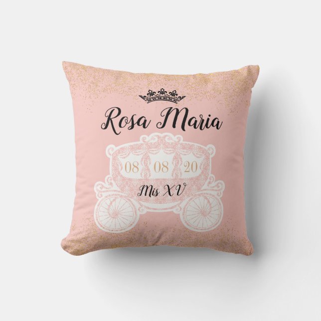 Gold Glitter Rain BlushPink Quinceañera 16" Pillow (Front)