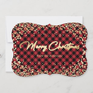 Gold Glitter Red Buffalo Plaid Christmas Cards