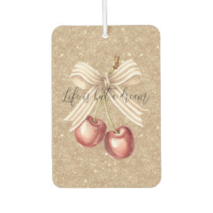 Gold Glitter Red Cherries Car Air Freshener