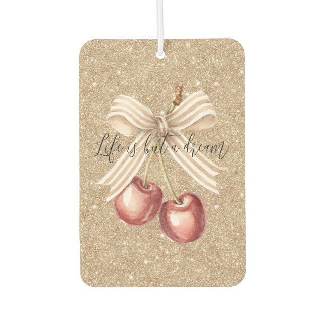 Gold Glitter Red Cherries Car Air Freshener (Front)