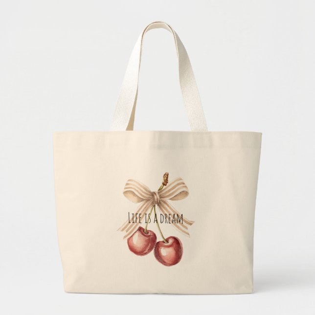 Gold Glitter Red Cherries   Large Tote Bag (Front)