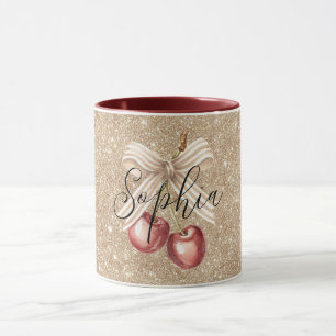 Gold Glitter Red Cherries Mug