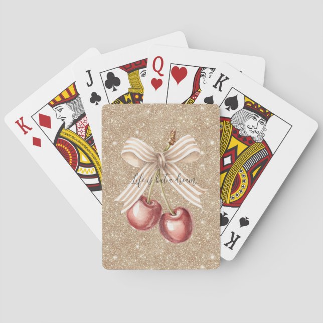 Gold Glitter Red Cherries Playing Cards (Back)