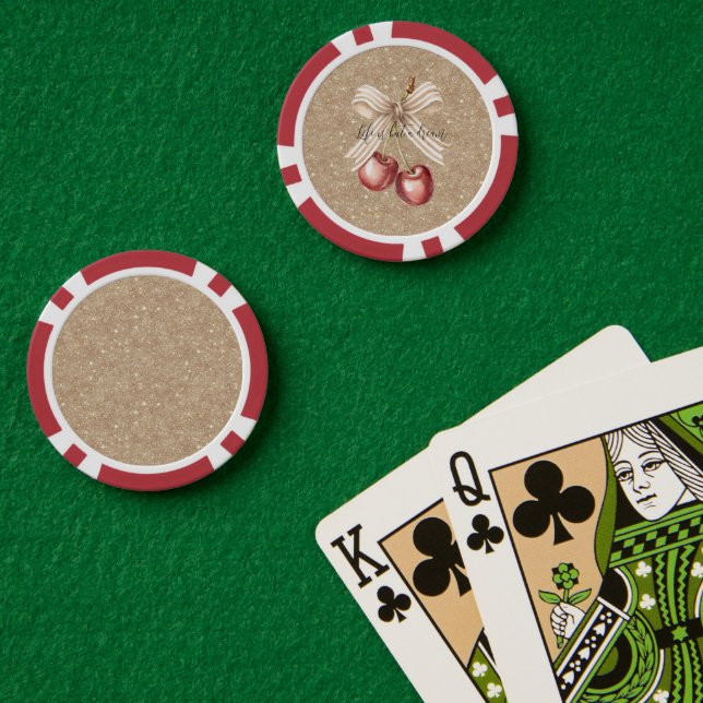 Gold Glitter Red Cherries Poker Chips (Poker Table (Double))