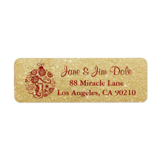 Gold Glitter Red Christmas Ornament Winter Label Return Address Label