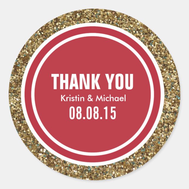Gold Glitter Red Custom Thank You Label (Front)