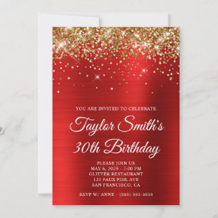 Gold Glitter Red Glam 30th Birthday Invitation